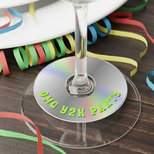 Grappige Retro Muziek CD Disc Y2K Party Wijnglaslabel