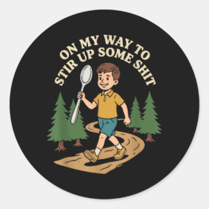 Grappige Retro Op Weg Om Wat Dingen Op Te Stoken S Ronde Sticker