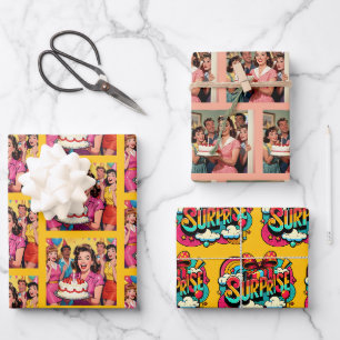 Grappige Retro Pop Art Verjaardagsfeest Verrassing Inpakpapier Vel