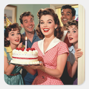 Grappige Retro Pop Art Verjaardagsfeest Verrassing Vierkante Sticker