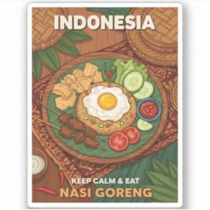 Grappige Retro Reis Indonesië Nasi Goreng Eten Sticker