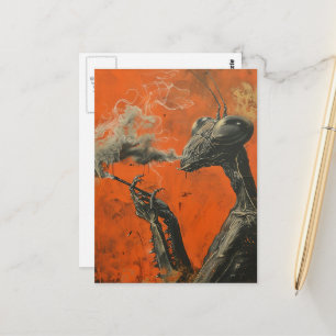 Grappige Retro Rokkende bidsprinkhaan Surrealistis Briefkaart
