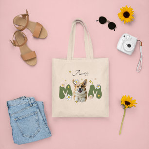 Grappige retro schattig Corgi puppy hond mama acht Tote Bag