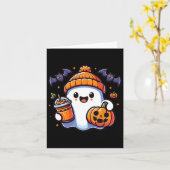 Grappige Retro Schattigee Halloween Ghost Pumpkin  Kaart (Gele Bloem)