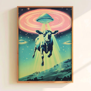 Grappige Retro UFO Poster UFO Ontvoering Kunst Gra