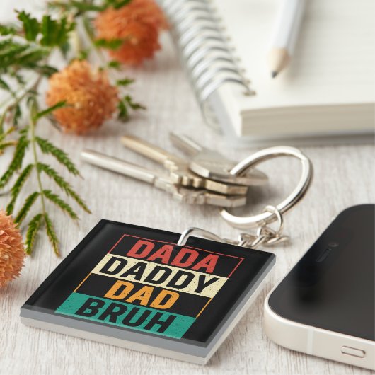 Grappige retro Vaderdag Dada Daddy Dad Bruh Sleutelhanger (Voorkant Rechts)