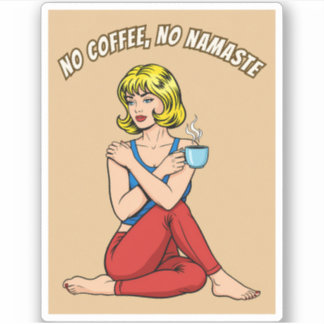 Grappige Retro Vintage Koffie Yoga Humor Pop Art  Sticker