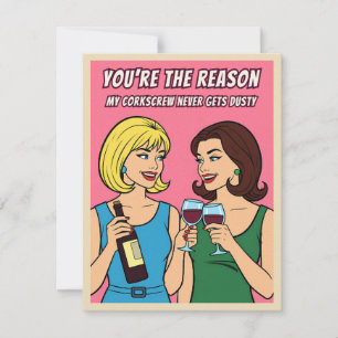 Grappige Retro Vintage Wijn Humor BFF Pop Art Kaar Feestdagenkaart
