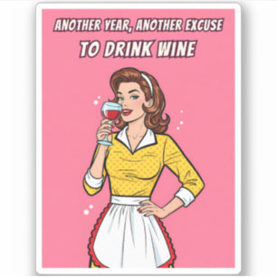 Grappige Retro Vintage Wijn Humor Roze Pop Art  Sticker