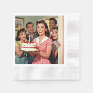 Grappige Retro Vrienden die een Verjaardag Vieren Servet