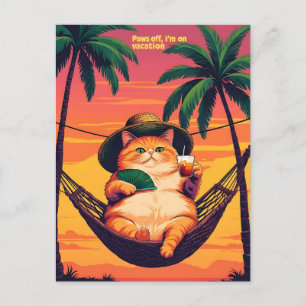Grappige Retro Zomer Kat Vakantie Aankondigingskaart