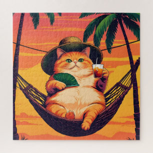 Grappige Retro Zomer Kat Vakantie Legpuzzel