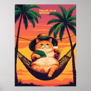 Grappige Retro Zomer Kat Vakantie Poster