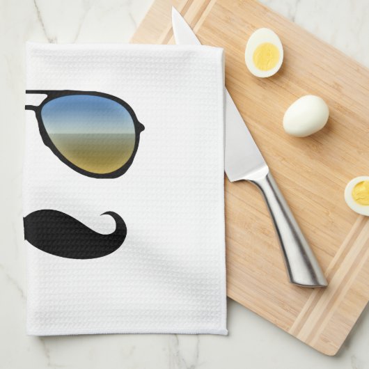 Grappige Retro Zonnebril met Mustache Theedoek (Quarter Fold)