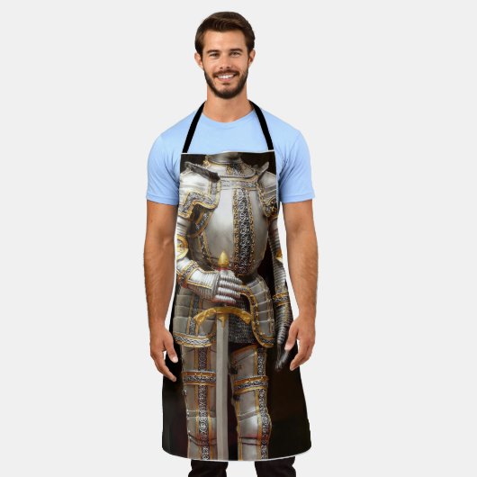 Grappige ridder in glanzend pantser schort (Gedragen)