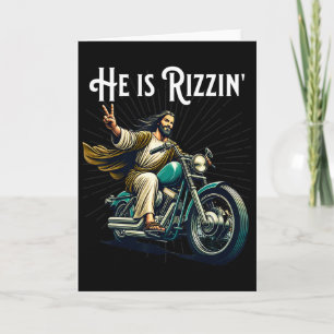 Grappige Rizz Hij Is Rizzin Jezus Rijdend op Motor Kaart