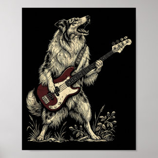 Grappige Rock Rough Collie Speelt Gitaar Retro Hon Poster