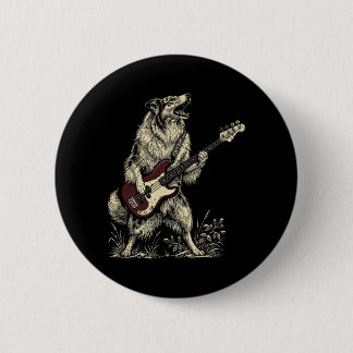 Grappige Rock Rough Collie Speelt Gitaar Retro Hon Ronde Button 5,7 Cm
