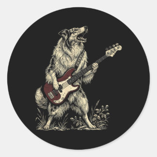 Grappige Rock Rough Collie Speelt Gitaar Retro Hon Ronde Sticker
