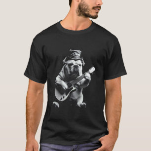 Grappige Rockster Bulldog Gitaar Spelend T-shirt
