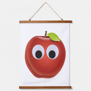 Grappige rode appel met Googly Eyes Hangend Wandkleed