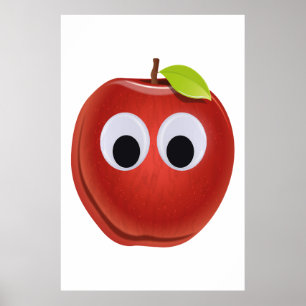 Grappige rode appel met Googly Eyes Poster