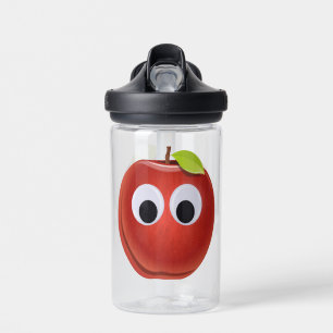 Grappige rode appel met waterfles met ogen