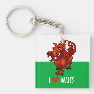 Grappige Rode Draak Ik Hou Van Wales Welshe Vlag C Sleutelhanger