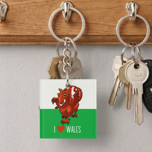 Grappige Rode Draak Ik Hou Van Wales Welshe Vlag C Sleutelhanger