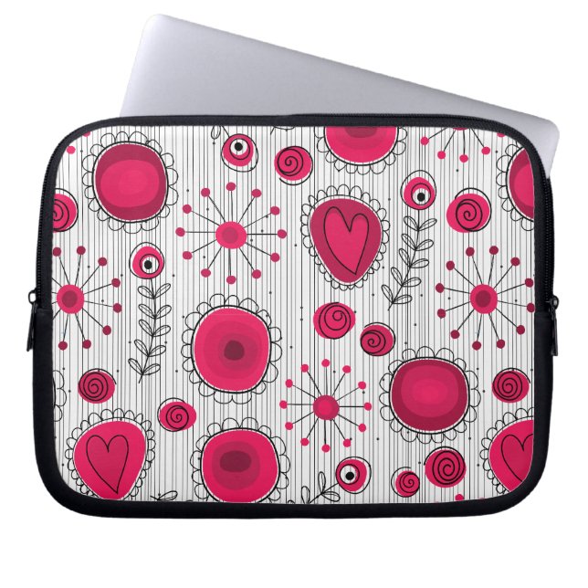 Grappige rode en witte harten en bloemen laptop sleeve (Voorkant)