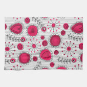 Grappige rode en witte harten en bloemen theedoek (Horizontaal)