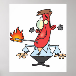 Grappige Rode Gezicht Man met Koorts Thermometer Poster