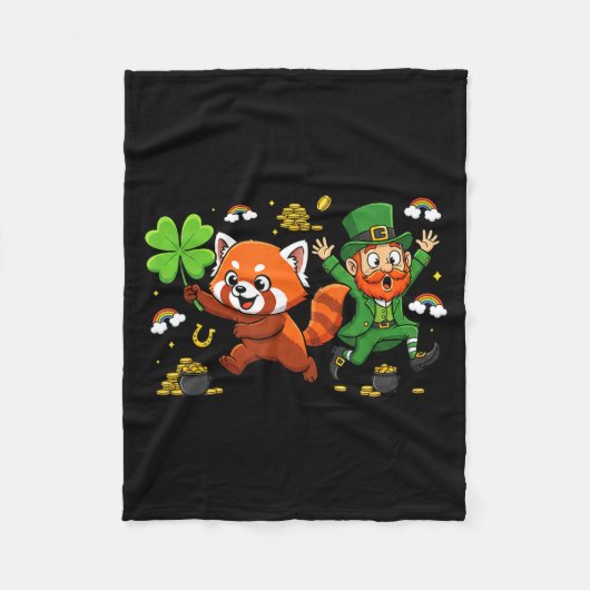 Grappige Rode Panda Clover St Patricks Dag Vrouwen Fleece Deken (Voorkant)