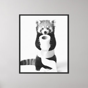 Grappige Rode Panda die Toiletpapier Vasthoudt Min Canvas Afdruk