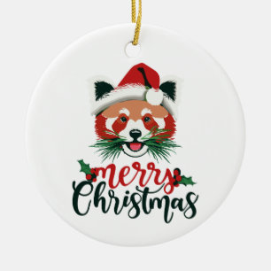 Grappige Rode Panda Vrolijk Kerstfeest Keramisch Ornament