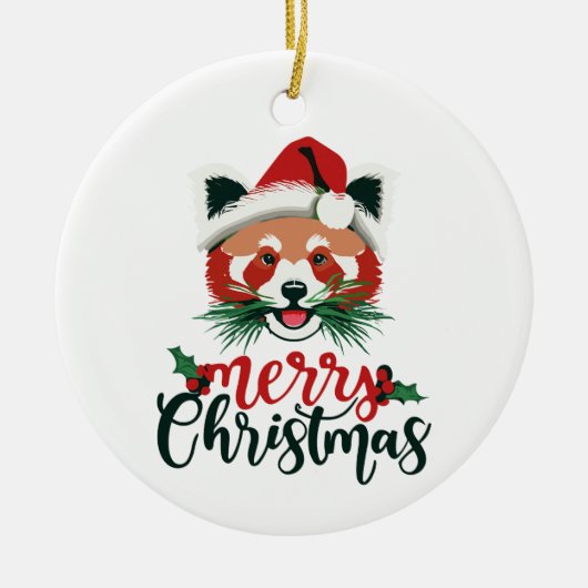 Grappige Rode Panda Vrolijk Kerstfeest Keramisch Ornament (Voorkant)