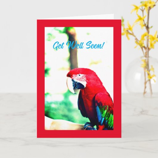 Grappige rode papegaai krijgen goed Kaart (Gele Bloem)