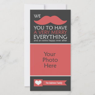 Grappige Rode Snor Kerst Foto Feestdagenkaart