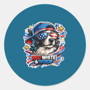 Grappige rode witte en woof border collie hond ronde sticker