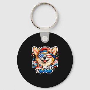 Grappige rode witte en woof corgi hond patriottisc sleutelhanger