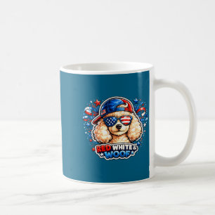 Grappige rode witte en woof poedel hond patriottis koffiemok