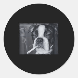 Grappige Roken Hond Meme Sigaret Gen Z Meme Hond L Ronde Sticker