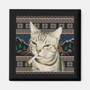 Grappige Rokkende Kat Meme Kerst Ugly Sweater Kat Magneet