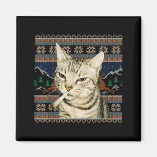 Grappige Rokkende Kat Meme Kerst Ugly Sweater Kat Magneet
