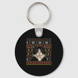 Grappige Rokkende Kat Meme Kerstmis Horrorsweater Sleutelhanger