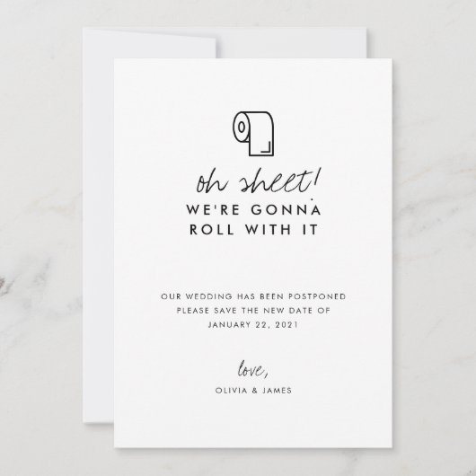 Grappige Rol Met Het Oh Blad Bruiloft Uitgesteld Aankondiging (Voorkant)