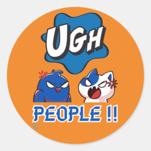 grappige ronde sticker "UGH MENSEN!!"