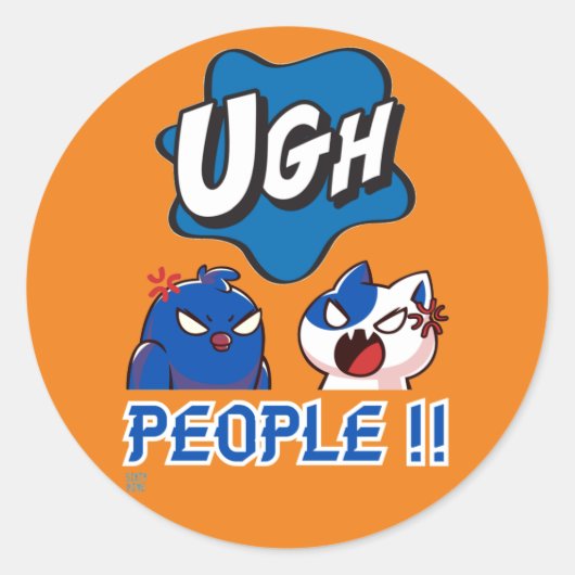 grappige ronde sticker "UGH MENSEN!!" (Voorkant)