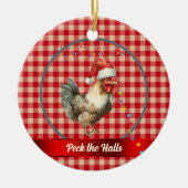 Grappige Rooster Peck de Hallen Kerstverlichting Keramisch Ornament (Voorkant)