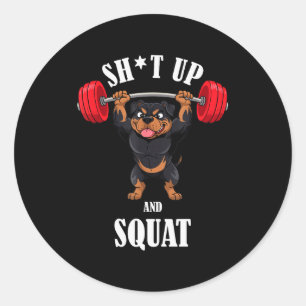 Grappige Rottweiler Fitness Squat Workout Gewichth Ronde Sticker